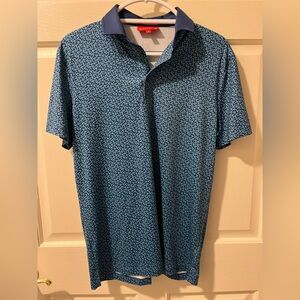 Redvanly Men's Blue Pattern Golf Polo Shirt Small
